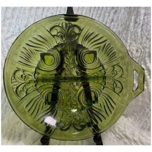 VINTAGE KILLARNEY GREEN Glass Divided Relish/Candy/Nut Dish Fluer de Lis EUC